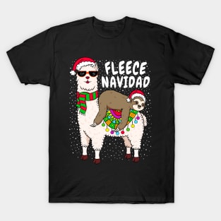 Fleece Feliz Navidad Sloth Riding Llama Spanish  Christmas T-Shirt